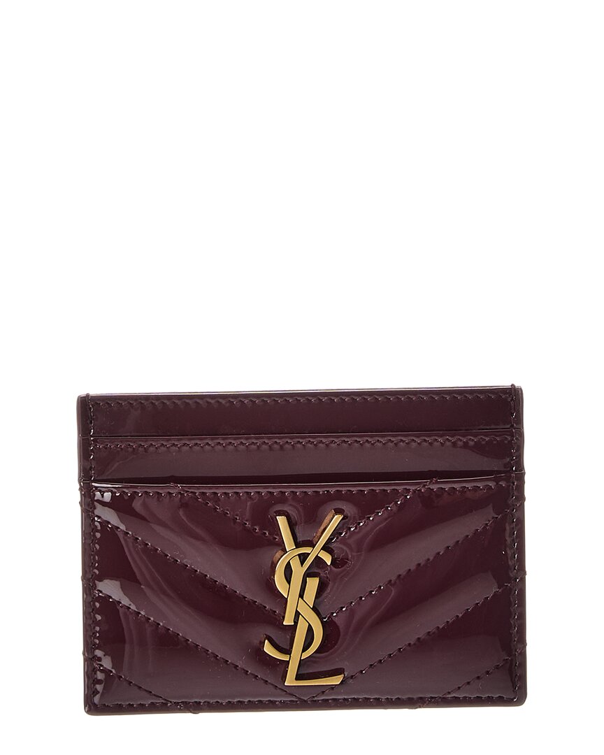 Saint Laurent Monogram Matelasse Patent Card Holder In Burgundy
