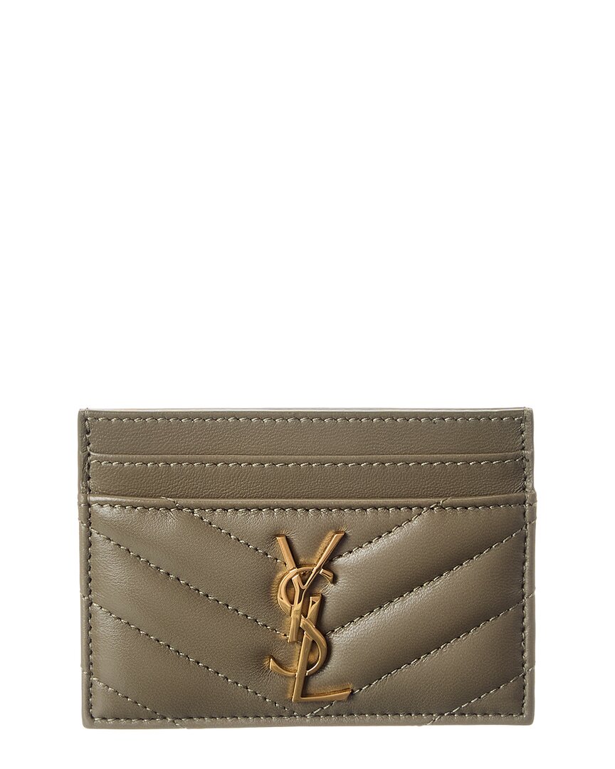 Saint Laurent Monogram Matelasse Leather Card Holder In Brown