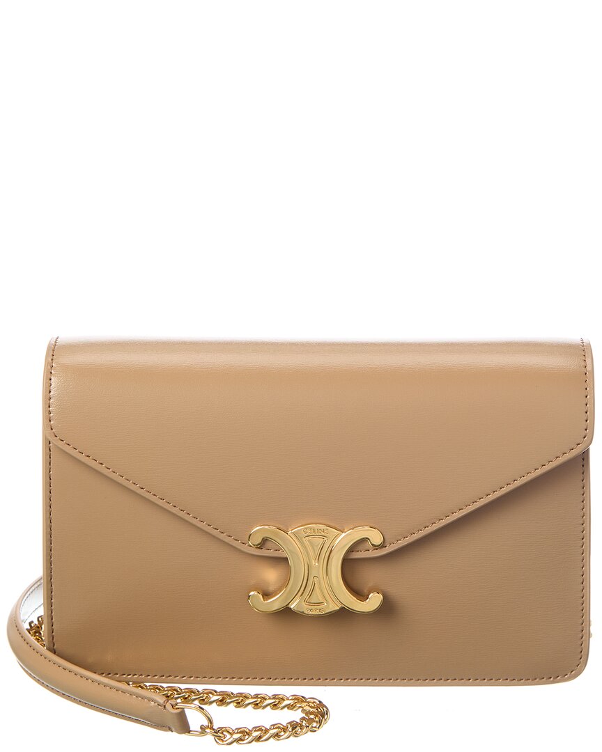 Celine Margo Leather Wallet On Chain In Brown