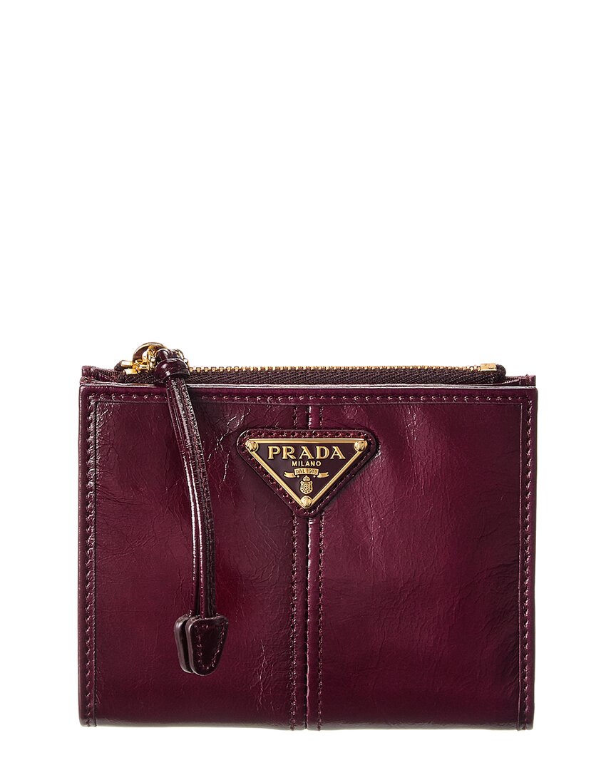 Prada Small Leather Card Case In Burgundy