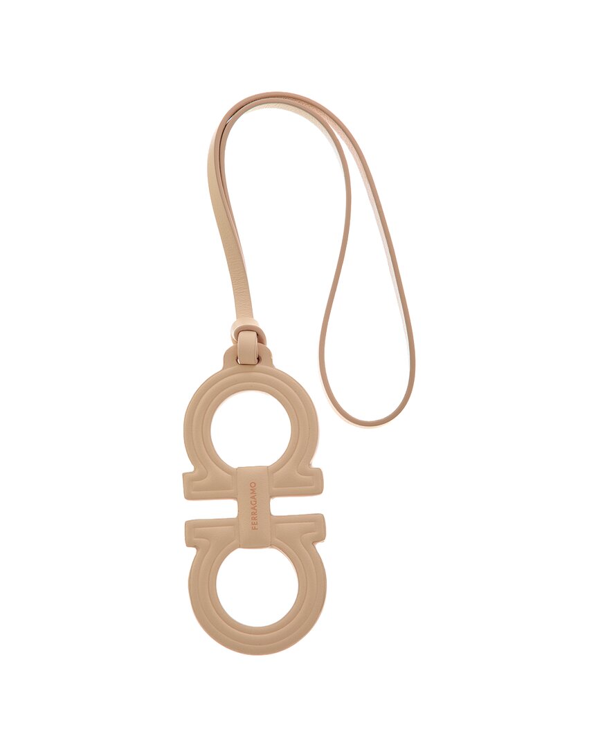 Ferragamo Double Gancini Leather Keychain In Gold