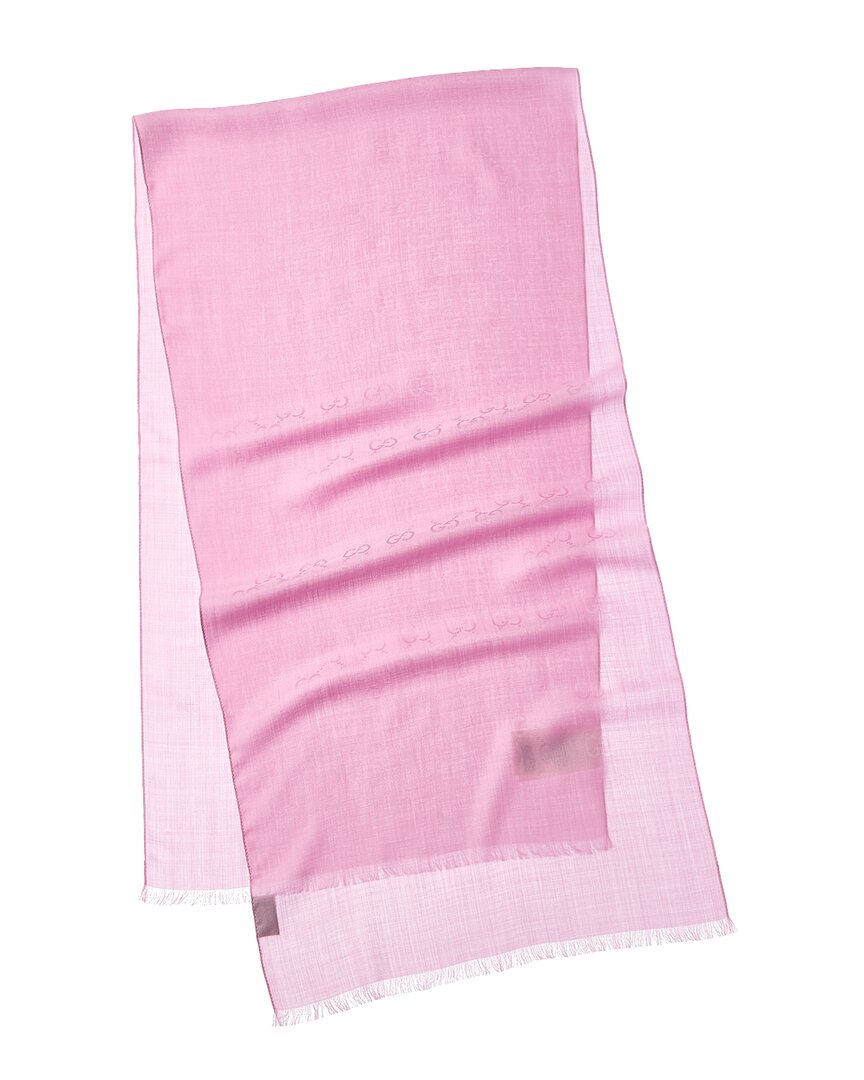 Gucci Logo Jacquard Wool & Silk-blend Scarf In Pink