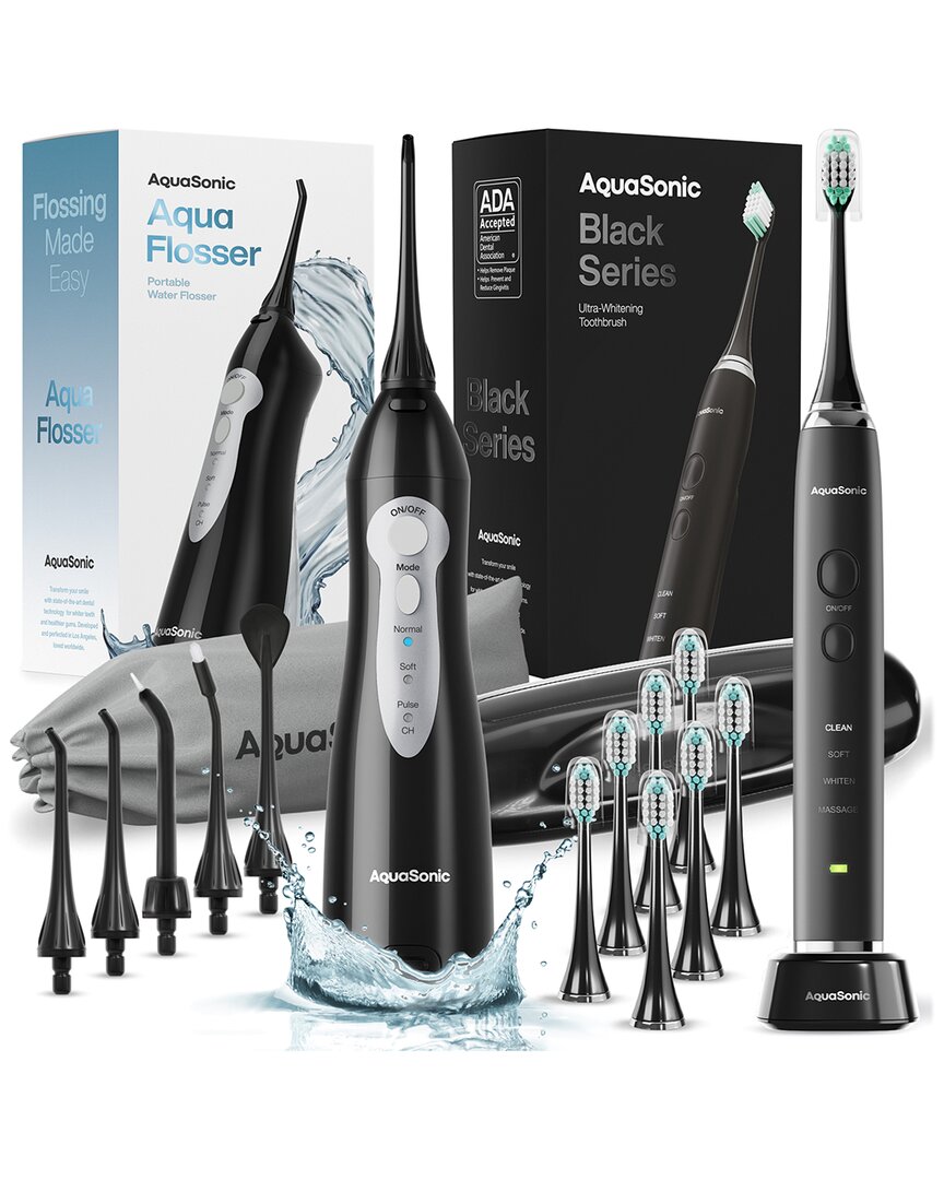 Aquasonic Black Series Toothbrush & Black Aqua Flosser In Black