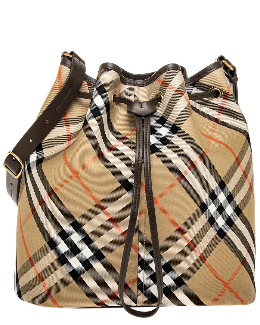 Burberry Beige Medium Check Bucket Bag In Brown
