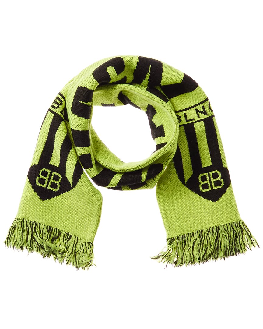 Balenciaga Logo Soccer Wool-blend Scarf In Green
