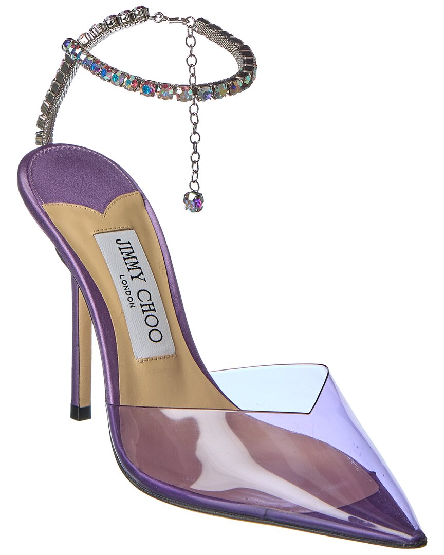 Shop Jimmy Choo Saeda 100 Plexi & Leather Pump In Purple