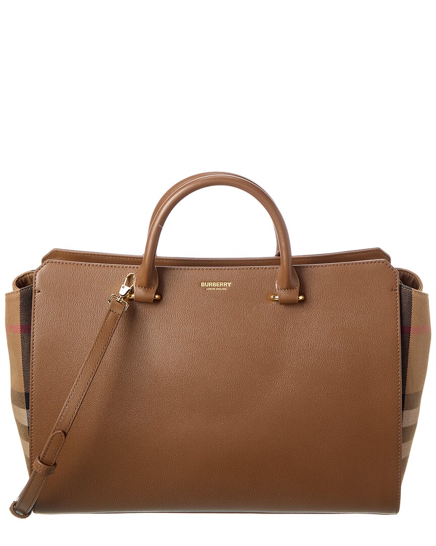 Burberry Banwell Medium Leather & Check Canvas Satchel In Brown