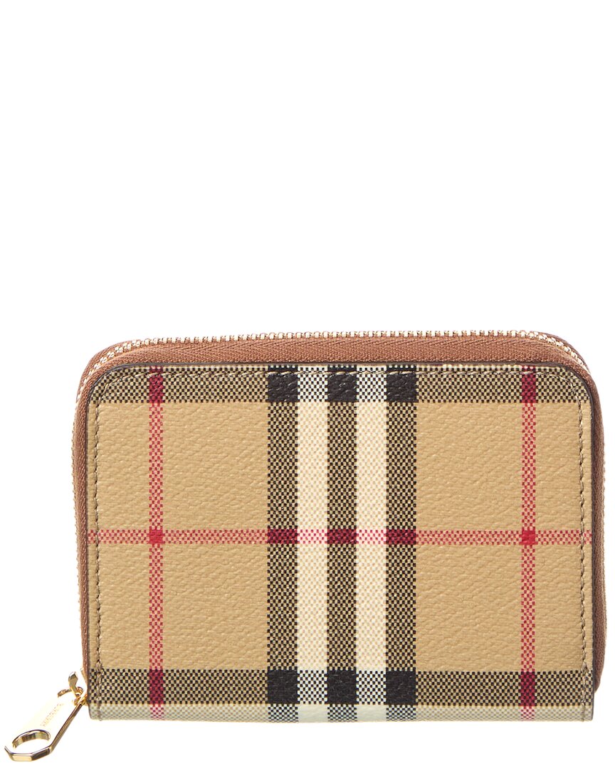 Burberry Check Small E-canvas Coin Purse In Neutral