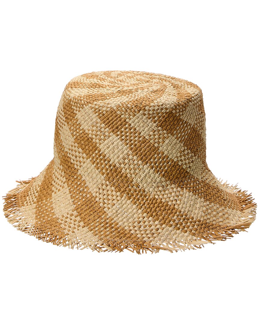 Eugenia Kim Ramona Frayed Checked Straw Bucket Hat In Brown