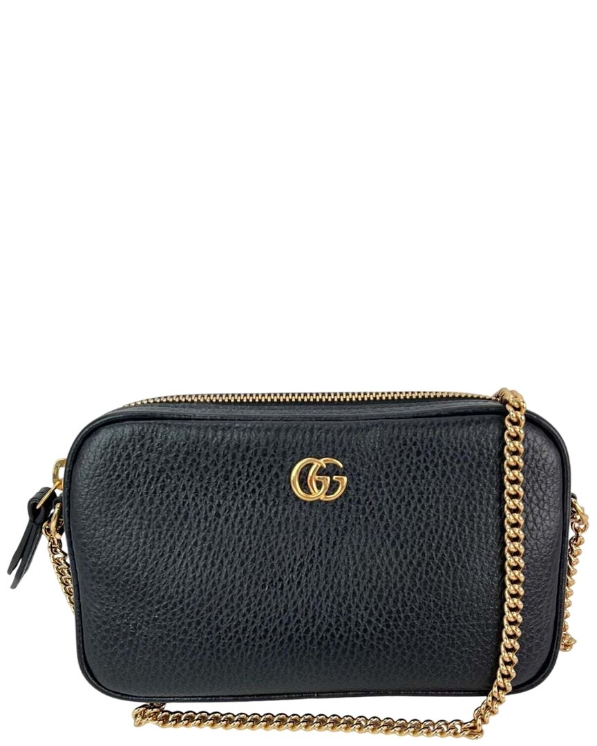 Gucci Black Leather Gg Marmont Super Mini Crossbody (authentic Pre-loved) In Blue