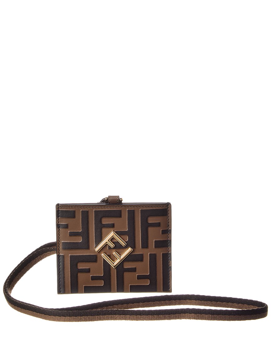 Fendi Ff Diamonds Leather Name Badge In Brown