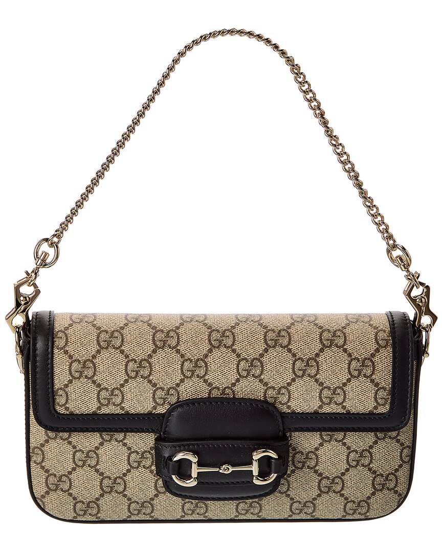 Gucci Horsebit 1955 Mini Gg Supreme Canvas & Leather Shoulder Bag In Black