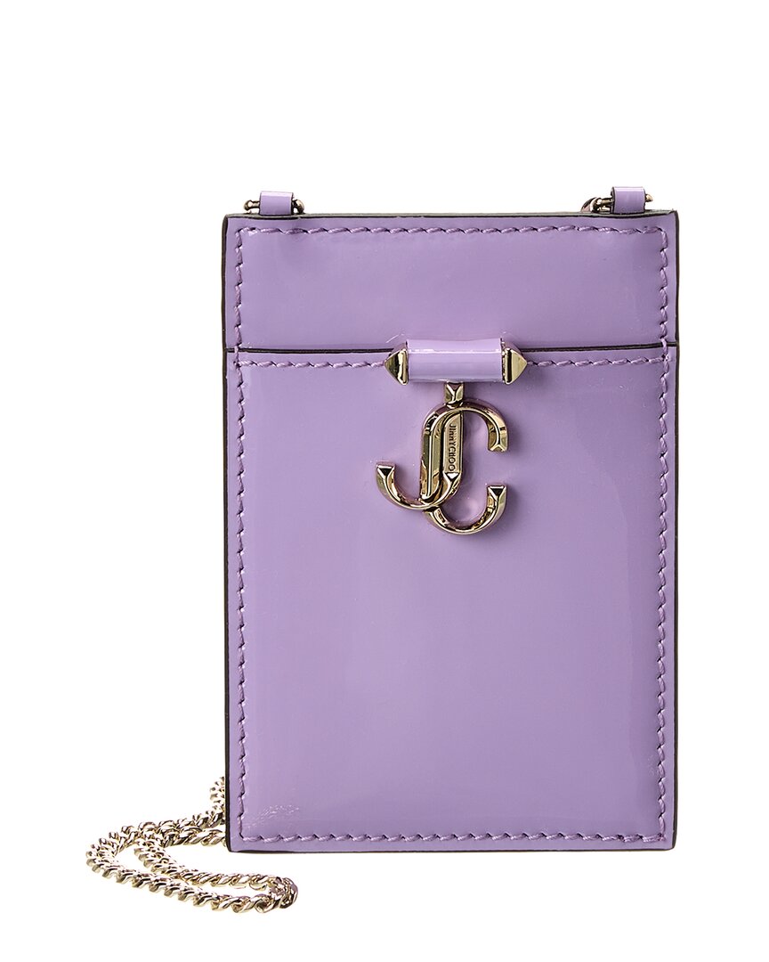 Jimmy Choo Jc Logo Patent Card Holder On Chain In Blue