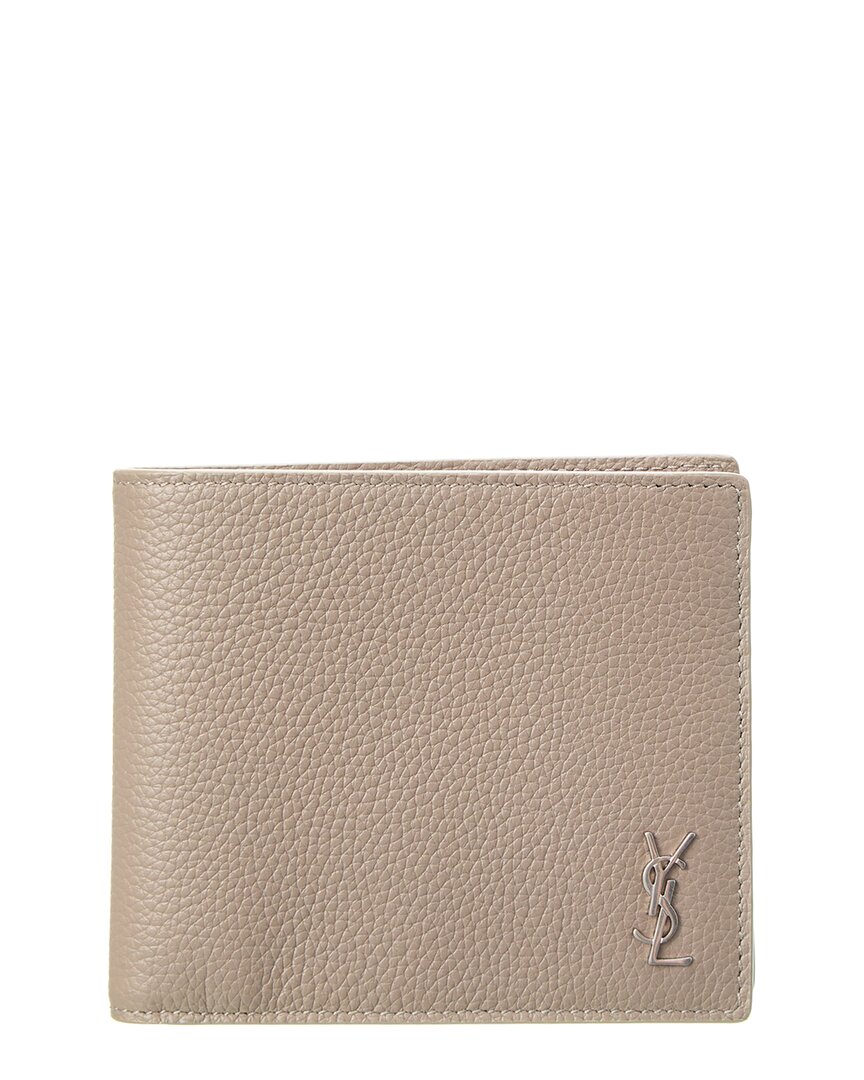 Saint Laurent Tiny Cassandre East/west Leather Bifold Wallet In Neutral