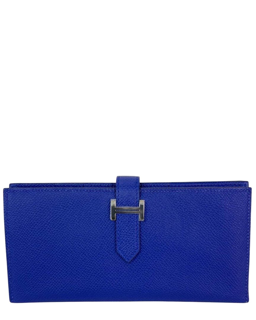 Pre-owned Hermes Hermès Blue Leather Long Epson Bearn Gusset Wallet (authentic Pre-loved)