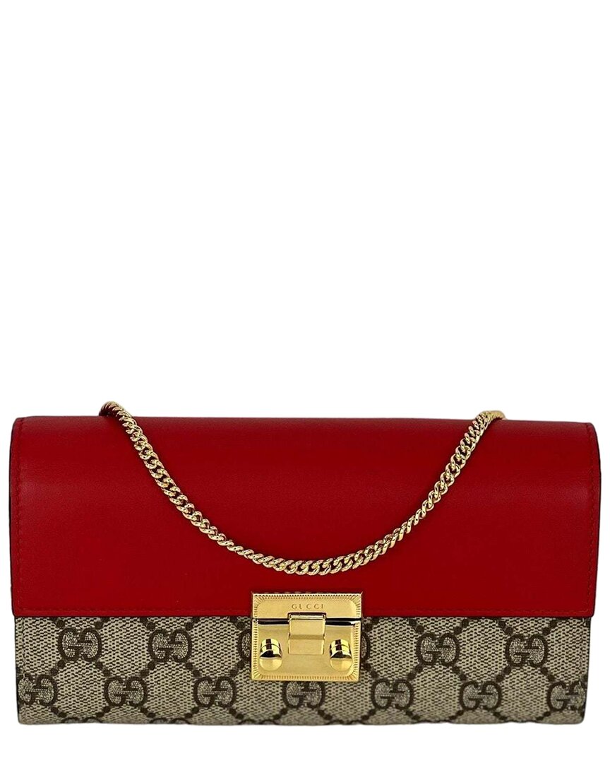 Gucci Gg Supreme Continental Wallet On A Chain R In Red