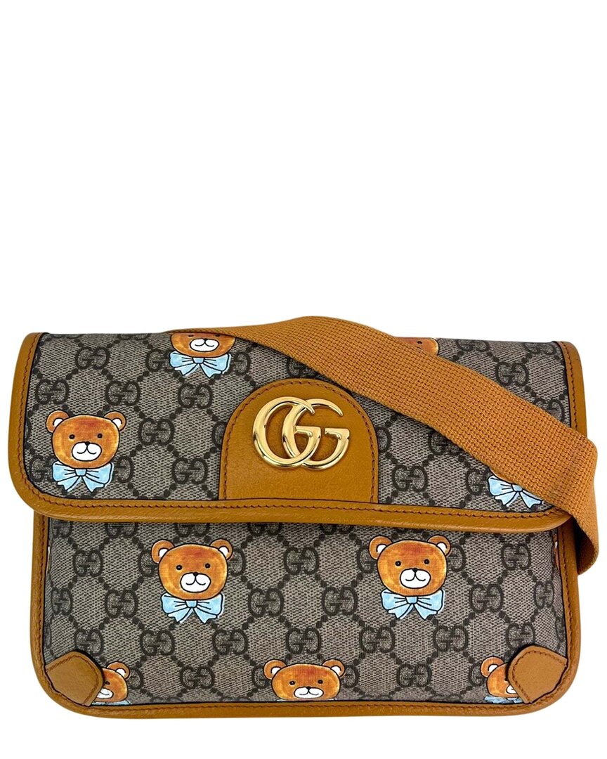 Gucci Brown Canvas Xkai Gg Supreme Slim Sun Oil Bear Belt Sling Bag (authentic  Pre-loved)