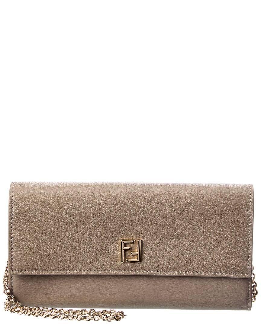 Fendi Grey/Gold Ff Leather Continental Wallet On Chain