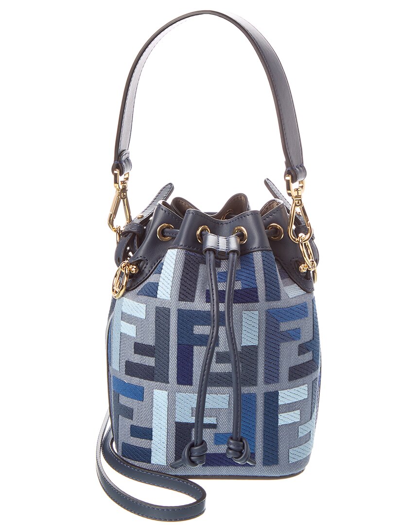 Fendi Borsa A Secchiello Mon Tresor In Tela Ricamata Donna In Blue