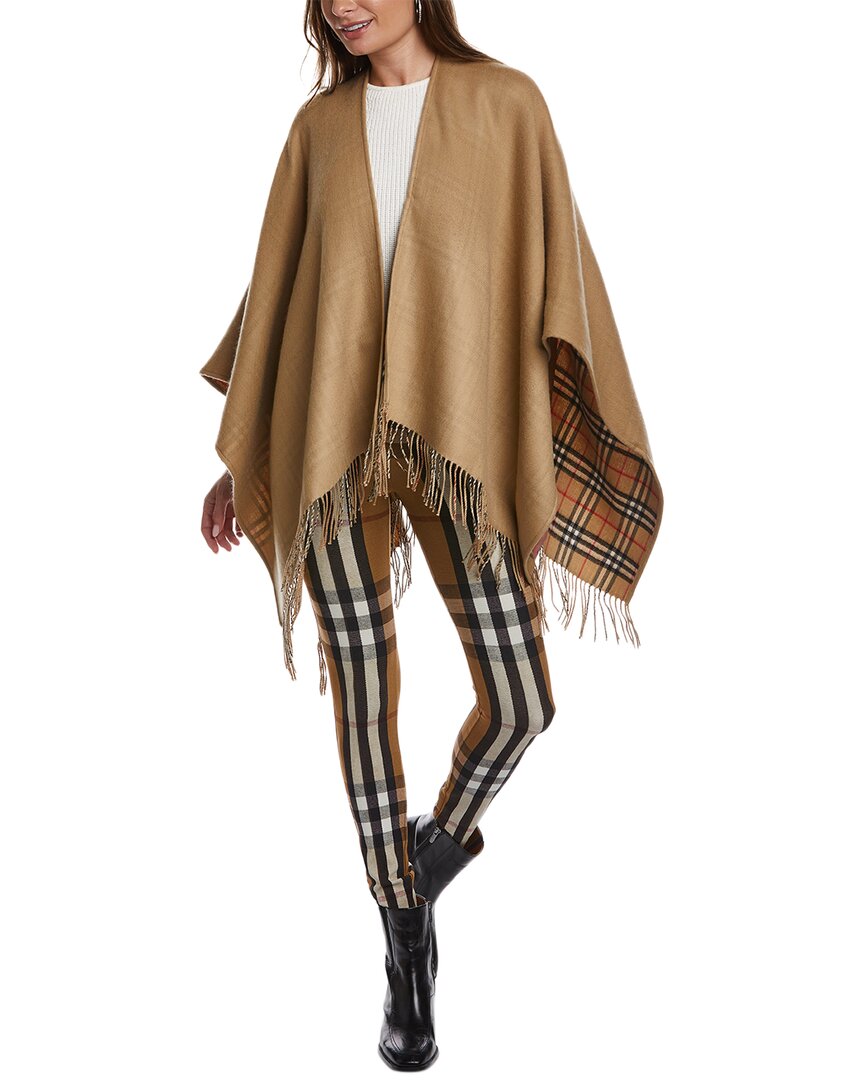 Burberry Check Reversible Wool Cape In Brown