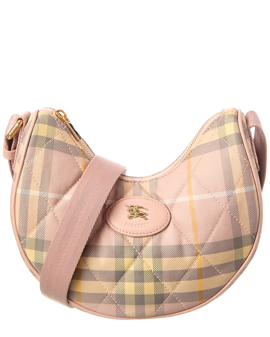 Burberry Horseshoe Check Quilted Canvas Hobo Bag In Pink