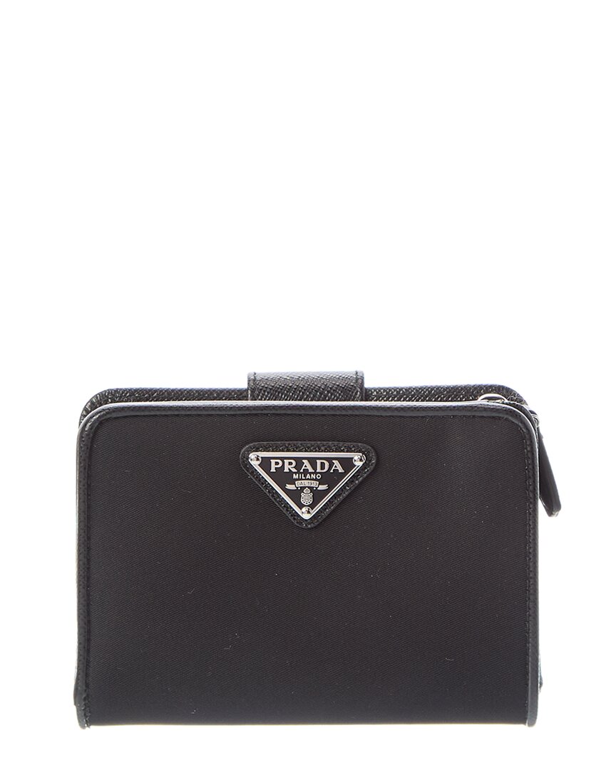 Prada Nylon & Leather Card Case In Black