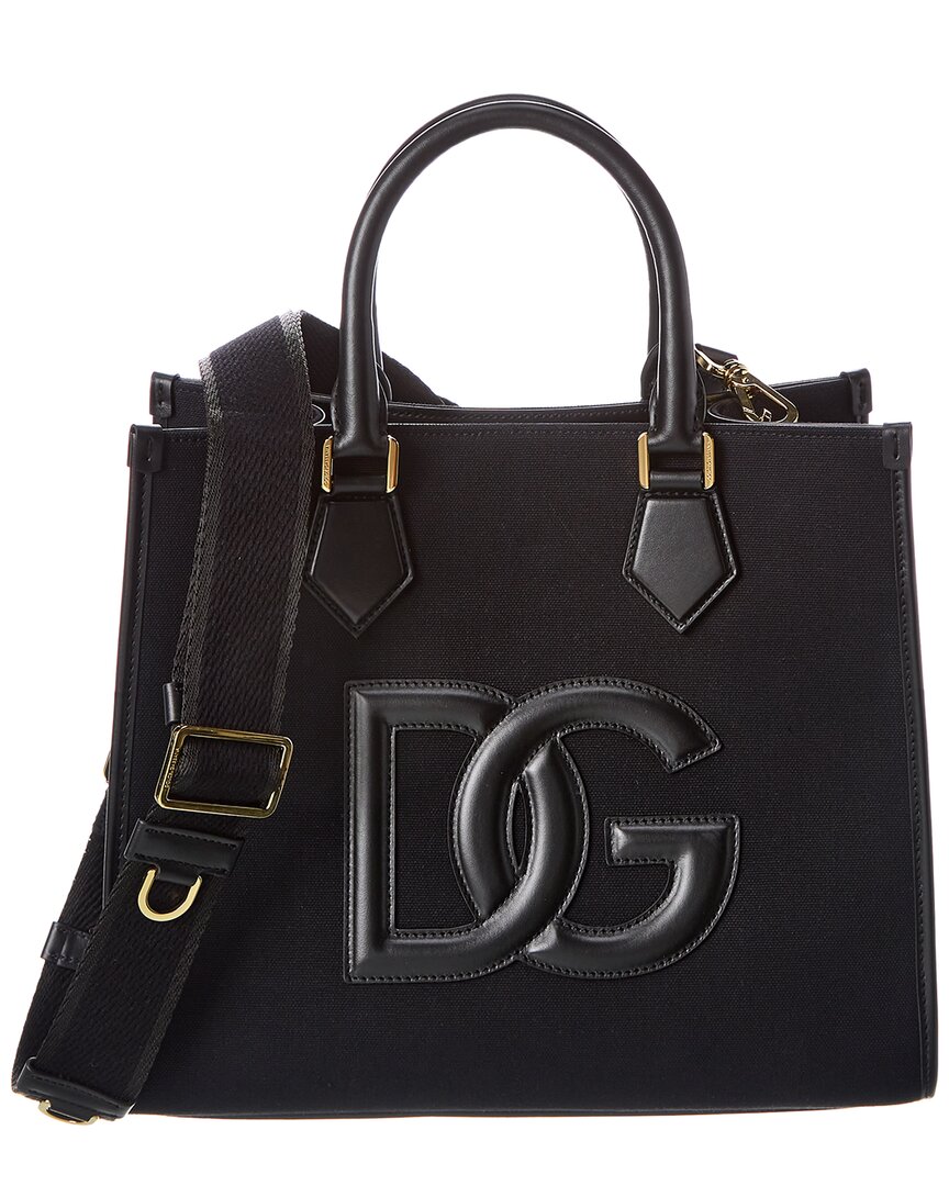 Shop Dolce & Gabbana Dg Canvas & Leather Tote In Black
