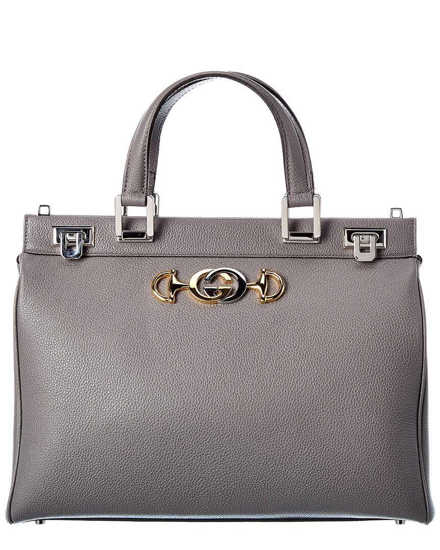 Gucci Grey Zumi Medium Top Handle Bag In Crocodile Effect