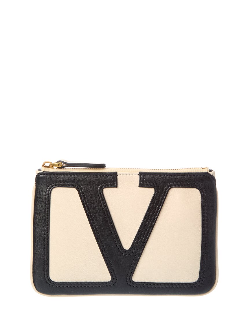 Valentino Vlogo Signature Leather Pouch In White