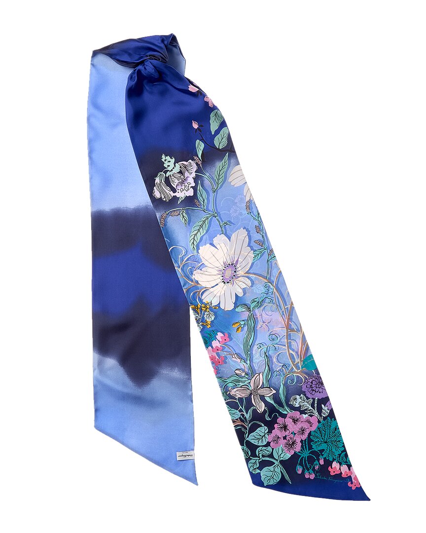 Ferragamo Corisia Print Silk Twill Band In Blue