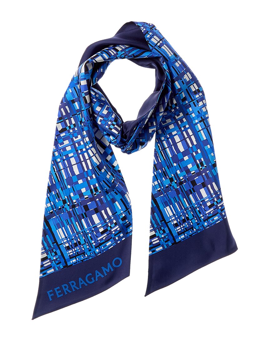Ferragamo Logo Printed Silk Scarf In Blue