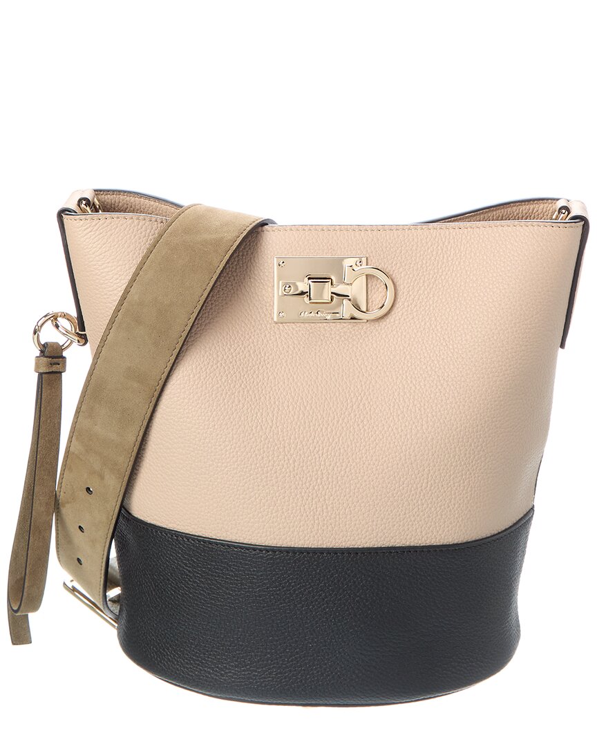 Ferragamo Studio Leather Bucket Bag In Brown