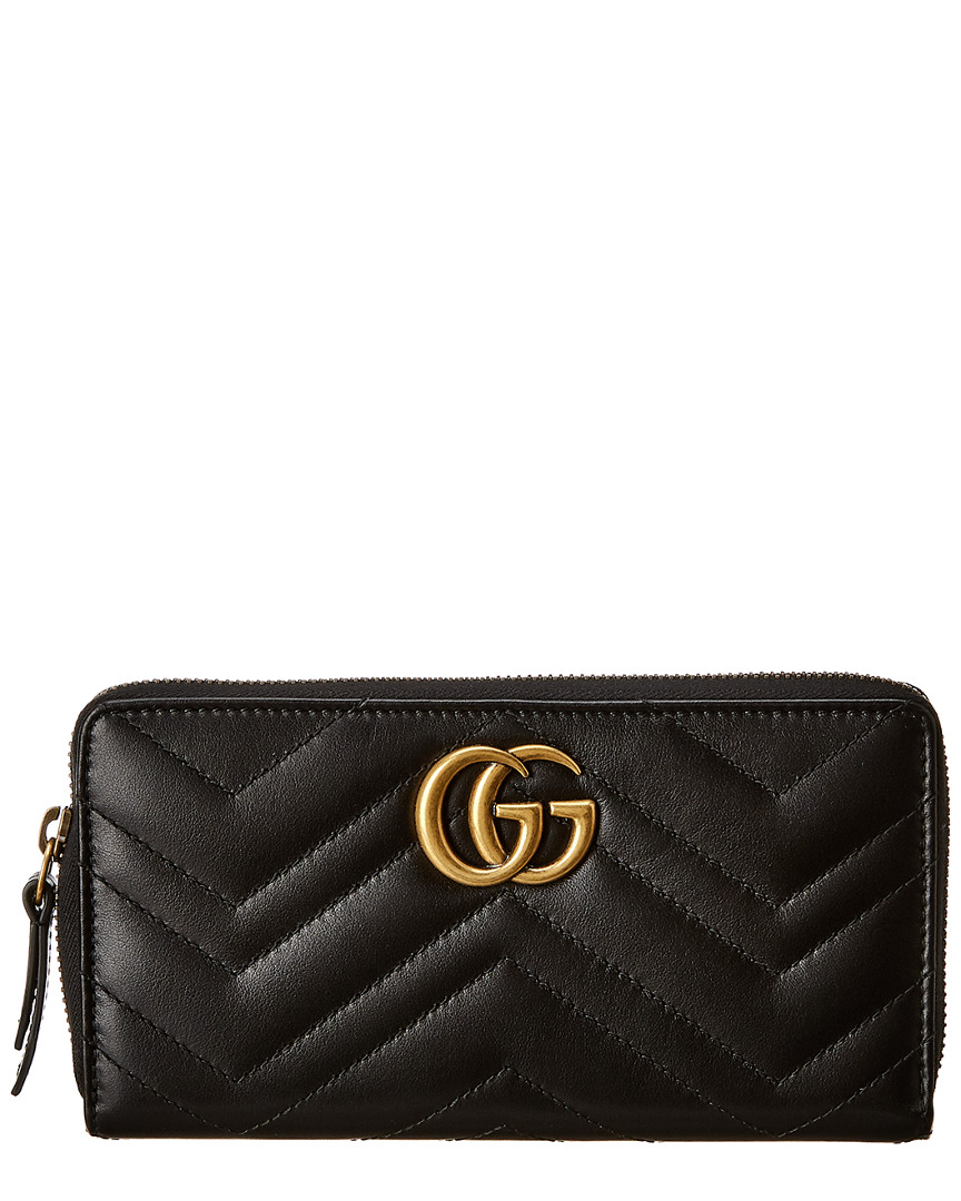 Gucci Gg Marmont Matelasse Leather Zip Around Wallet In Black