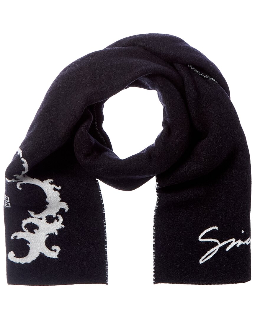 Givenchy Reversible Baroque Crown Wool & Silk-blend Scarf In Black