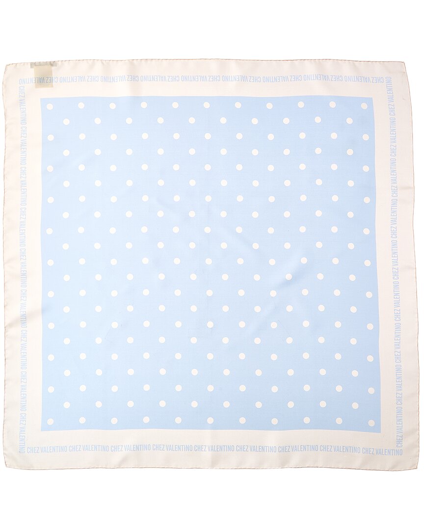 Valentino Chez Polka Dot Printed Silk Scarf In Blue