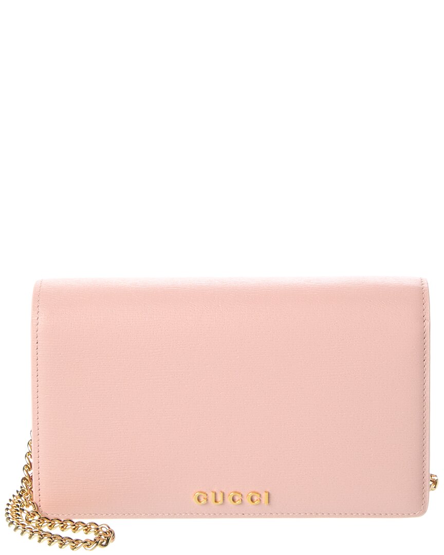 Gucci Script Leather Chain Wallet In Pink