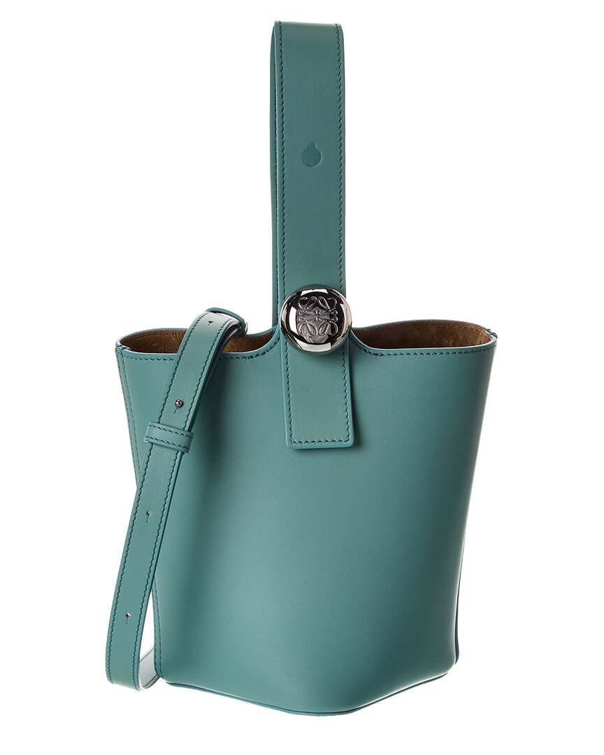 Loewe Pebble Mini Leather Bucket Bag In Blue