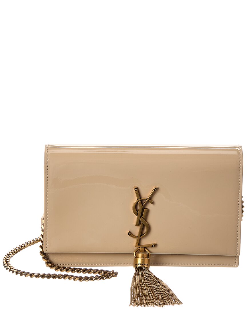 Saint Laurent Kate Patent Wallet On Chain In Brown