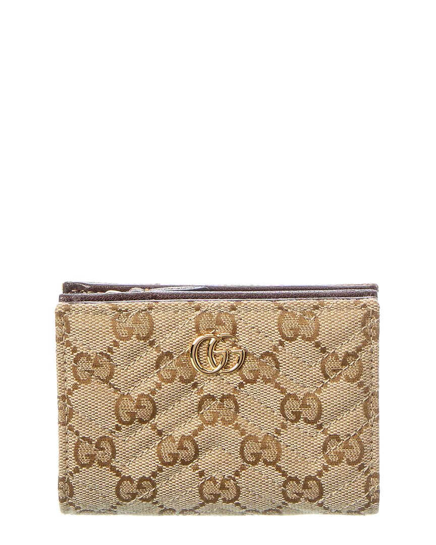 Gucci Gg Marmont Small Gg Canvas & Leather Card Case In Brown