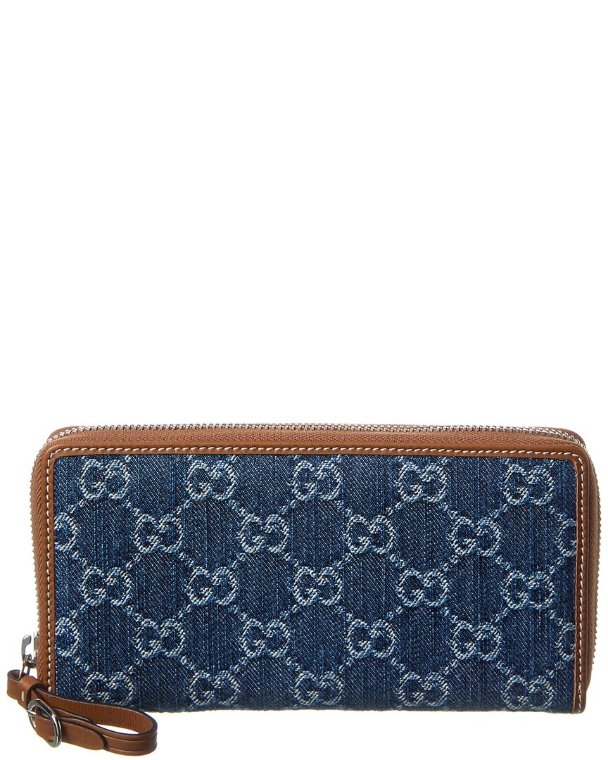 Gucci Emblem Gg Canvas & Leather Zip Around Wallet