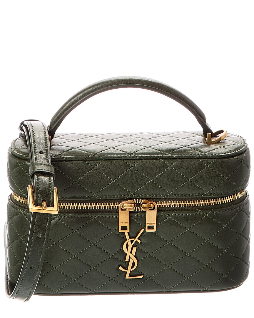 Saint Laurent Gaby Quilted Leather Vanity Bag In Green