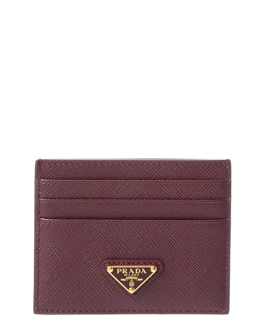 Prada Logo Saffiano Leather Card Case In Red