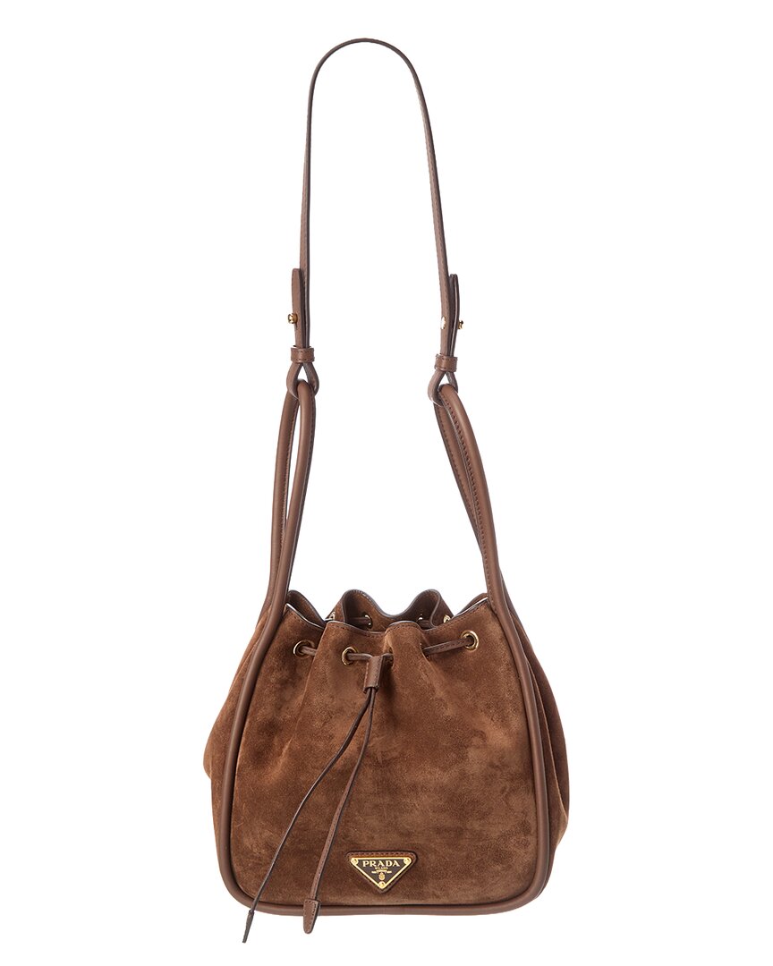 Prada Suede & Leather Bucket Bag In Brown