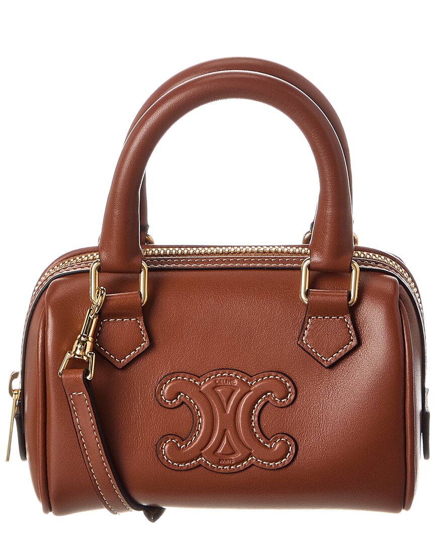 Celine Mini Leather Boston Bag In Brown