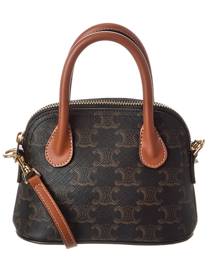 Celine Honorine Mini Triomphe Canvas & Leather Satchel In Brown