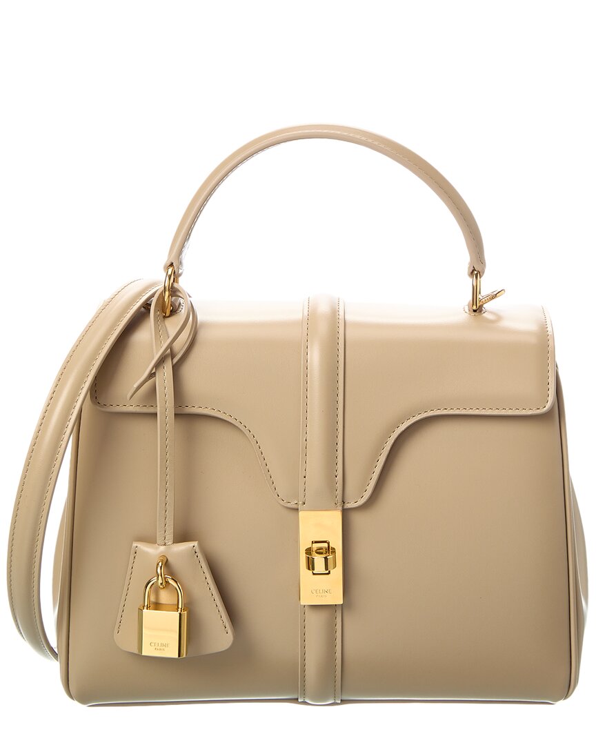 Celine 16 Small Leather Satchel In Sand