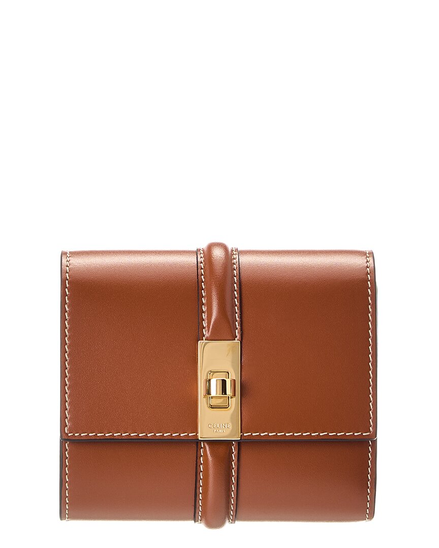 Celine Small Leather Trifold Wallet In Brown