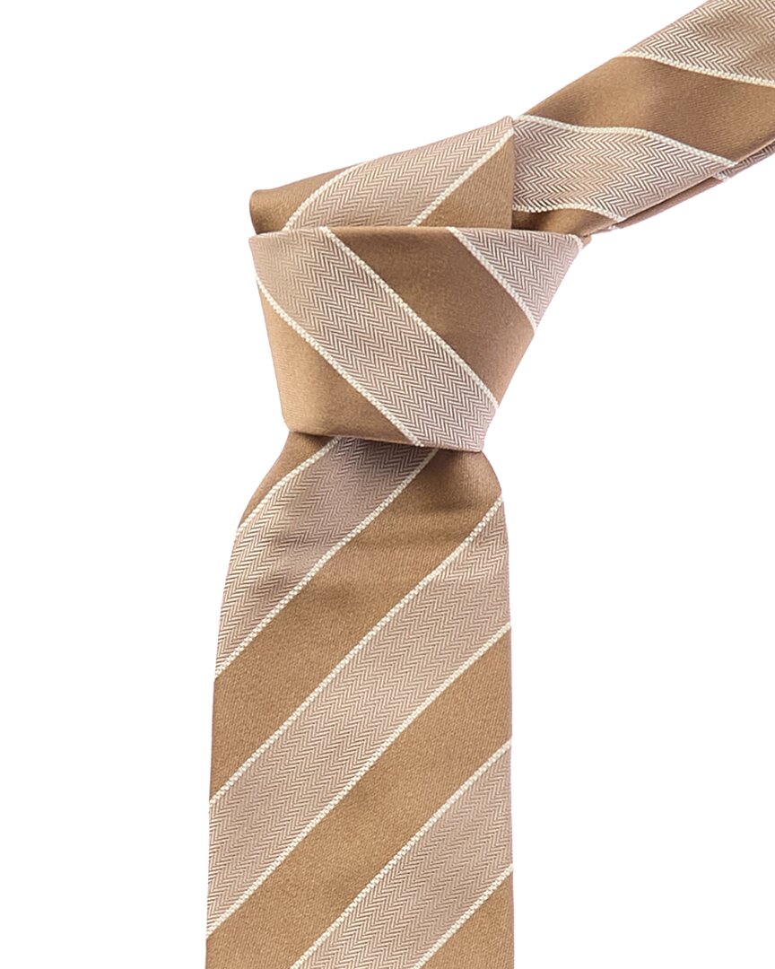 Brunello Cucinelli Stripe Silk Tie In Tan
