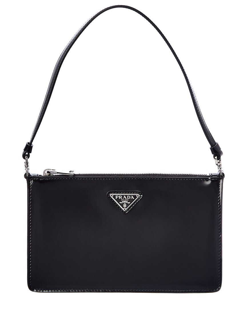 PRADA Cleo Shoulder Bag in Black Brushed Leather