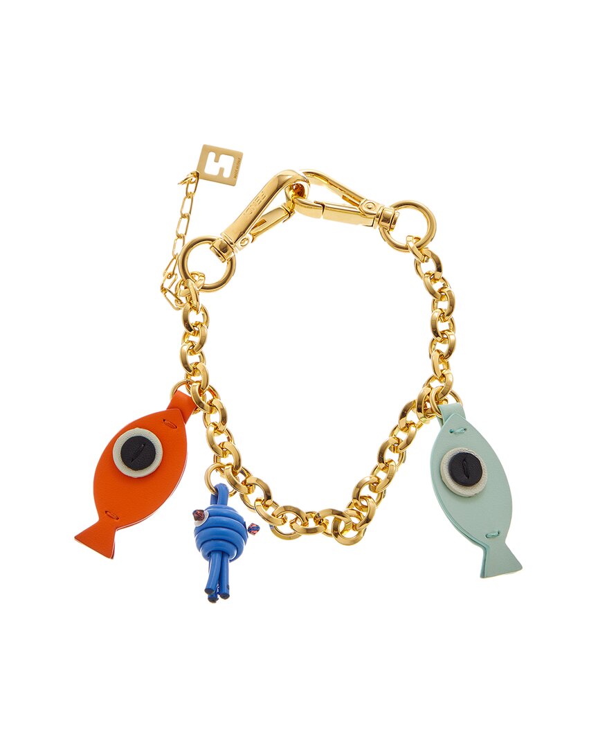 Fendi Chain Fish Charm In Gold